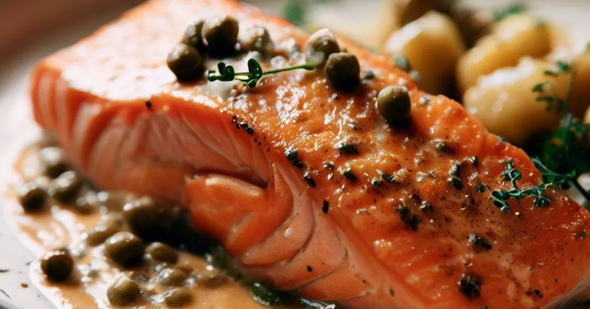 Receita de Salmão assado com molho de alcaparras