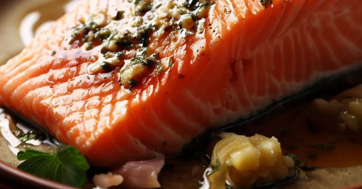 Receita de Salmão com manteiga de alho e ervas